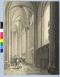 31065 Interieur van de Domkerk te Utrecht: gezicht in de zuidelijke zijbeuk van het koor en de kooromgang uit het westen.